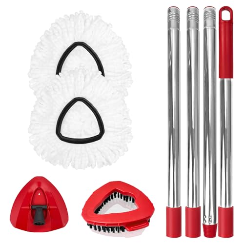 Spin Mop Replacement Set for OCeda EasyWring 1Tank System Includes 2 Mop Head Replacement 1 Mop Handle 3058in Adjustable 4Section Pole 1 Scrubber Head 1 Spin Base